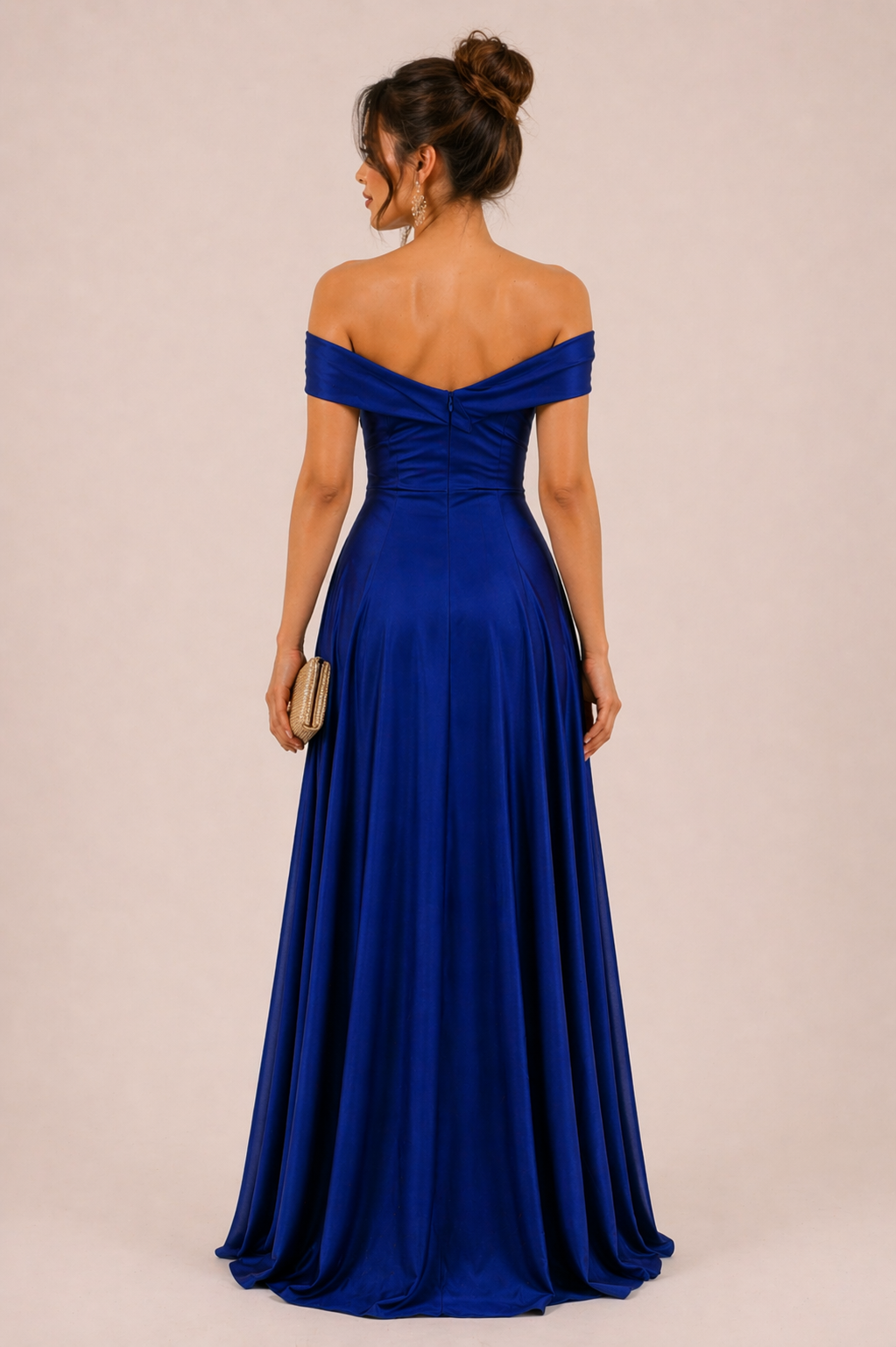Crimson Elegance Off-Shoulder Slit Gown