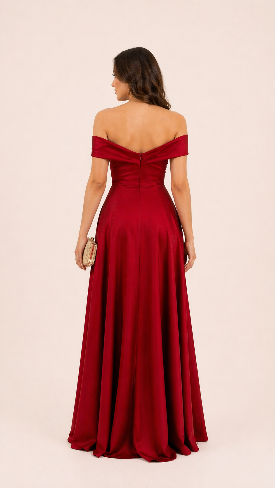 Crimson Elegance Off-Shoulder Slit Gown