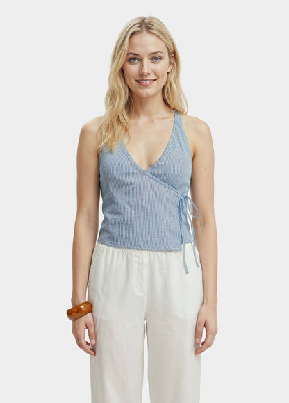 Women’s Blue Wrap Halter Top