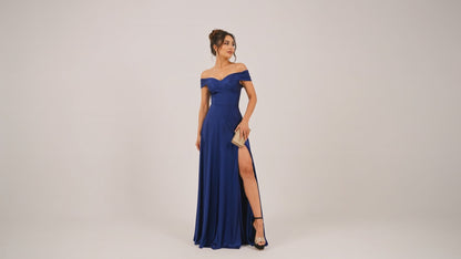 Crimson Elegance Off-Shoulder Slit Gown